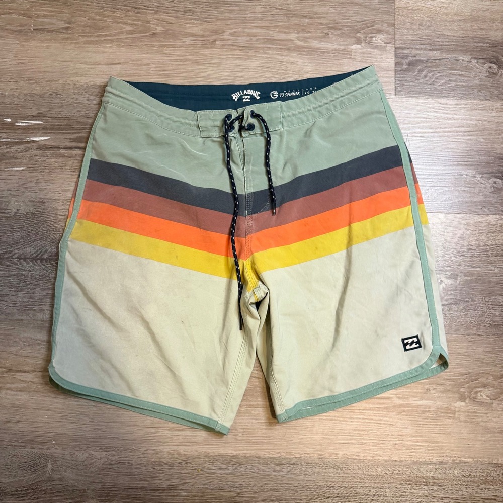 Billabong 73 Spinner Lo Tides Board Shorts Mens 32 Green Striped Retro Recycled